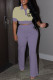 Purple Casual Daily Letter Print Patchwork Contrast Turndown Collar Short Sleeve Two Pieces