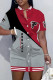Red Gray Street Print Pocket Buckle O Neck Outerwear