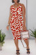 Red Casual Geometric Print Contrast V Neck Printed Dresses