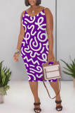 Beige Casual Geometric Print Contrast V Neck Printed Dresses