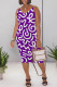 Purple Casual Geometric Print Contrast V Neck Printed Dresses