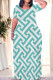 Blue Casual Daily Geometric Print Contrast O Neck Printed Dresses