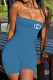 Blue Sexy Daily Letter Print Strapless Skinny Rompers