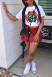 White Casual Cartoon Print O Neck T-Shirts