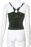 Green Sexy Backless Spaghetti Strap Tops