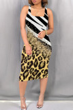 Orange Casual Print Patchwork Square Neck Wrapped Skirt Dresses