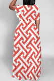 Grass Green Casual Daily Geometric Print Contrast O Neck Printed Dresses