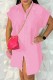Pink Casual Solid Color Buttons Turndown Collar Shirt Short Sleeve Dress