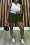 Army Green Casual Sportswear Solid Color Pocket Bodycon High Waist Conventional Solid Color Shorts