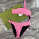 Rose Red Sportswear Letter Print Patchwork Swimwears