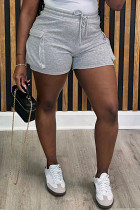 Grey Casual Sportswear Solid Color Pocket Bodycon High Waist Conventional Solid Color Shorts