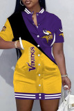 Red Gray Street Print Pocket Buckle O Neck Outerwear