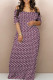 Deep Red Casual Print Backless Patchwork Off Shoulder Long Dresses