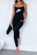 Black Casual Street Letter Print Backless U Neck Skinny Jumpsuits