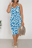 Beige Casual Geometric Print Contrast V Neck Printed Dresses