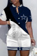 Blue White Street Print Pocket Buckle O Neck Outerwear
