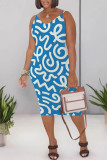 Beige Casual Geometric Print Contrast V Neck Printed Dresses