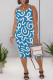 Blue Casual Geometric Print Contrast V Neck Printed Dresses