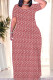 Red Casual Print Patchwork O Neck Straight Dresses