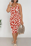 Beige Casual Geometric Print Contrast V Neck Printed Dresses
