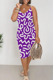 Beige Casual Geometric Print Contrast V Neck Printed Dresses