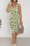 Beige Casual Geometric Print Contrast V Neck Printed Dresses
