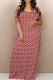 Red Casual Print Backless Patchwork Off Shoulder Long Dresses