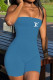 Blue Sexy Daily Letter Print Strapless Skinny Rompers