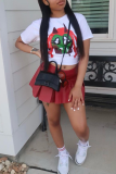 White Casual Cartoon Print O Neck T-Shirts