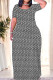 Black Casual Print Patchwork O Neck Straight Dresses