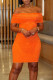 Tangerine Red Sexy Solid Color Patchwork Off Shoulder Wrapped Skirt Dresses