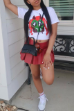 White Casual Cartoon Print O Neck T-Shirts