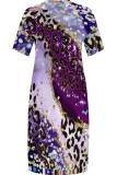 Purple Casual Print Pocket Patchwork V Neck Straight Plus Size Dresses
