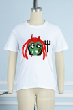 White Casual Cartoon Print O Neck T-Shirts