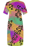 Purple Casual Print Pocket Patchwork V Neck Straight Plus Size Dresses