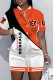 Orange White Street Print Pocket Buckle O Neck Outerwear