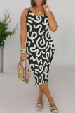Beige Casual Geometric Print Contrast V Neck Printed Dresses