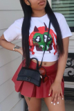 White Casual Cartoon Print O Neck T-Shirts