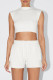 White Sexy Solid Color Patchwork O Neck Sleeveless Two Pieces