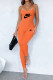 Orange Casual Street Letter Print Backless U Neck Skinny Jumpsuits