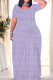 Purple Casual Print Patchwork O Neck Straight Dresses