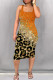 Orange Casual Print Patchwork Square Neck Wrapped Skirt Dresses