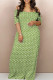 Green Yellow Casual Print Backless Patchwork Off Shoulder Long Dresses