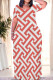 Red Casual Daily Geometric Print Contrast O Neck Printed Dresses
