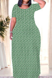 Red Casual Print Patchwork O Neck Straight Dresses