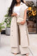 Cream White Casual Solid Color Buckle Ruched Zipper Patchwork Cardigan Collar Short Sleeve Two Pieces