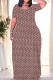 Deep Red Casual Print Patchwork O Neck Straight Dresses