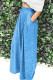 Blue Casual Solid Color Pocket Patchwork Loose High Waist Wide Leg Patchwork Bottoms