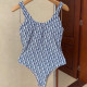 Blue Sportswear Letter Print Patchwork Swimwears
