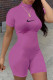violet Casual Print Patchwork O Neck Skinny Rompers